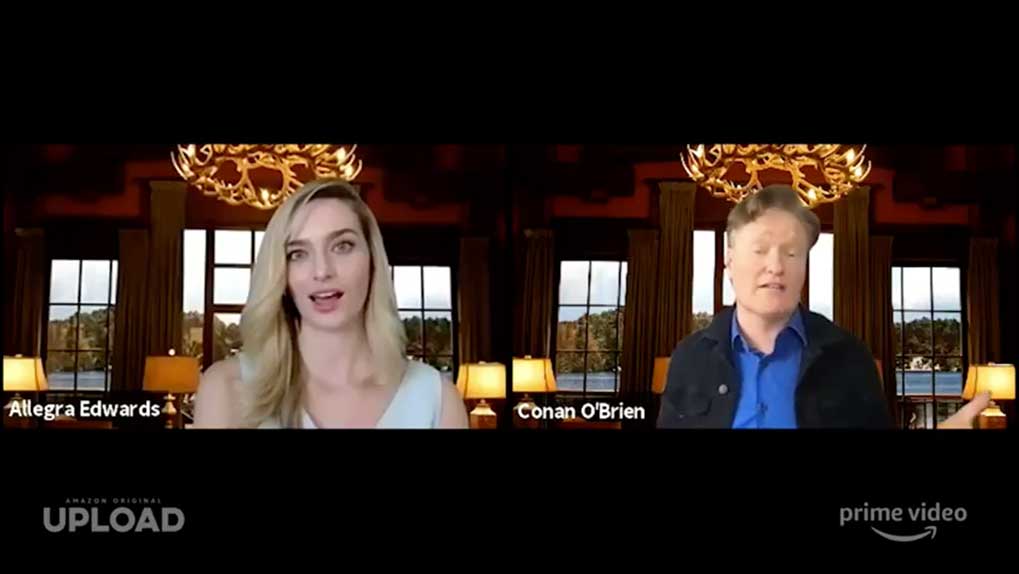 screenshot of Allegra Edwards and Conan O'Brien in a Zoom call during the Q&A