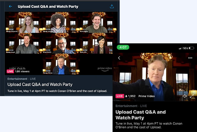 Desktop and Mobile views of the full cast and Conan O'Brien